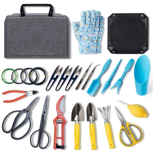 apanese Bonsai Tools Set, 25 PCS Garden Tool Set for Weeding